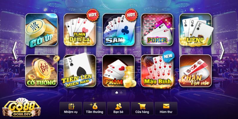 Khám phá những sảnh game bài độc đáo khi tải Go88